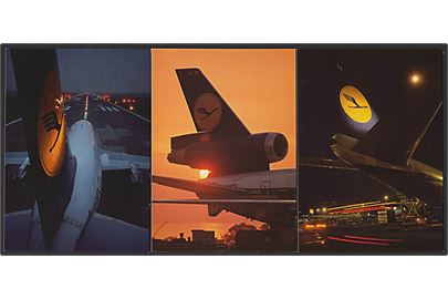 Lufthansa. 3 reklamekort med flyvemaskiner. 