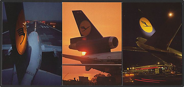 Lufthansa. 3 reklamekort med flyvemaskiner. 