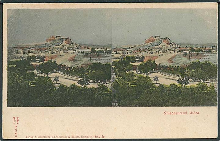 Stereokort med Akropolis i Athen, Grækenland. Knackstedt & Näther u/no. 852.
