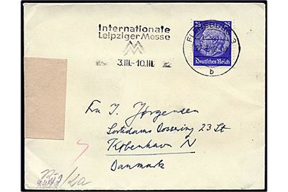 25 pfennig blå Hindenburg på brev fra Flensborg, Tyskland, d. 22.1.1940 til København. Tysk censur.