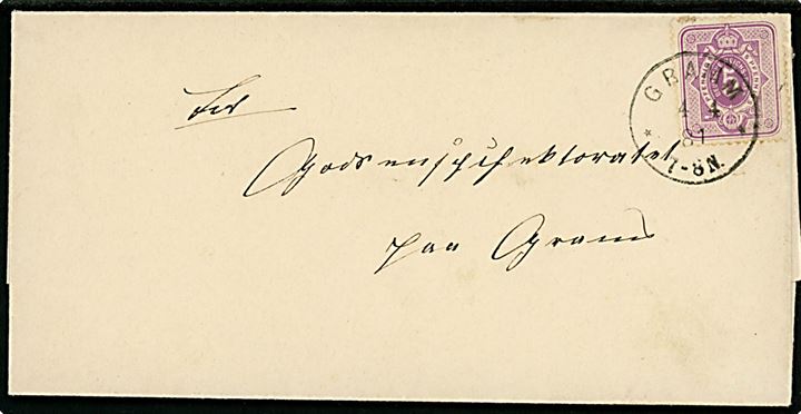5 pfg. Ciffer på brev annulleret med enringsstempel Gramm ** d. 4.4.1891 til Gram.