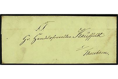 1852. Ufrankeret foldebrev med langt indhold dateret d. 10.12.1852 til handelsforvalter Kauffeldt i Thorshavn. 