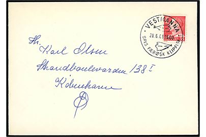 35 øre Fr. IX på brev annulleret med klipfisk stempel i Vestmanna d. 28.6.1963 til København.