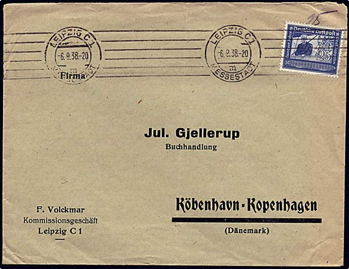 25 pfennig blå Leipzig d. 6.9.1938 til København.