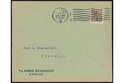 20 øre Chr. X med perfin AS HS på firmakuvert fra A/S Hans Schourup fra Aarhus d. 23.7.1924 til Tistrup.