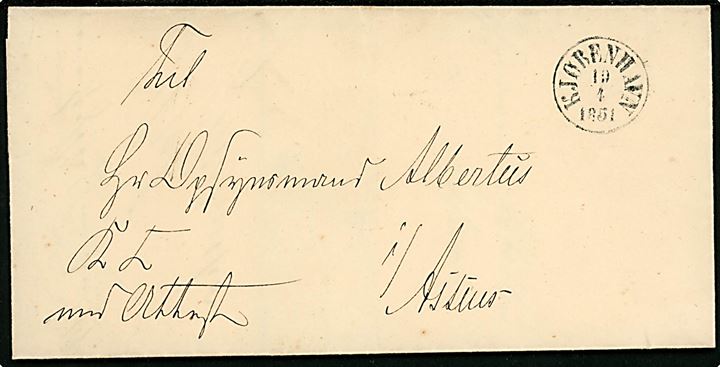 1851. Ufrankeret tjenestebrev mærket K.T. med Attest med antiqua Kjøbenhavn d. 19.4.1851 til Opsynsmand Albertus i Assens.