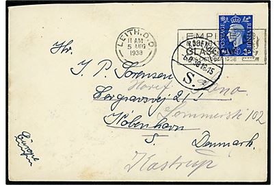 2½d George VI på brev fra elev på skoleskibet Georg Stage stemplet Leith d. 5.8.1938 til København - eftersendt til Kastrup.