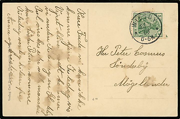 5 pfg. Germania på brevkort (Hilsen fra Visby) annulleret med enringsstempel Wiesby d. 28.2.1909 til Møgeltønder.