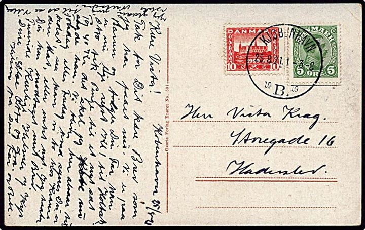 5 øre grøn Chr. X automatmærke på postkort København 25.8.1921 til Haderslev.