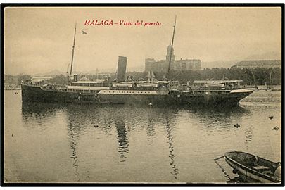 Spanien, Malaga gavn med stort dampskib. 