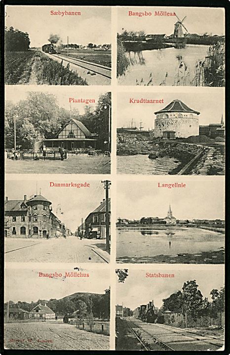 Frederikshavn, partier med både Statsbanen, Sæbybanen, Bangsbo Mølle og Krudttaarnet. H. W. Jensen u/no.