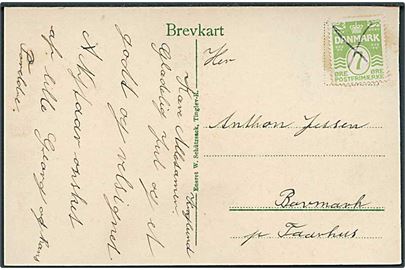 7 øre bølgelinie på lokalt brevkort annulleret med blæk kryds fra Kragelund til Bov Mark ved Fårhus. Afleveret direkte til landposten.