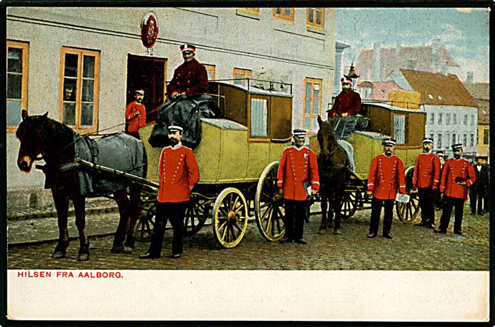 Aalborg, Hilsen fra med postkontor, postbude og postvogn. 