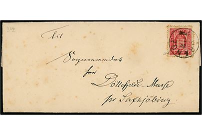 8 øre Tjenestemærke på tjenestebrev med fuldt indhold annulleret med lapidar VI Grænge d. 30.7.1883 til Døllefjælde-Musse pr. Saxkjøbing.