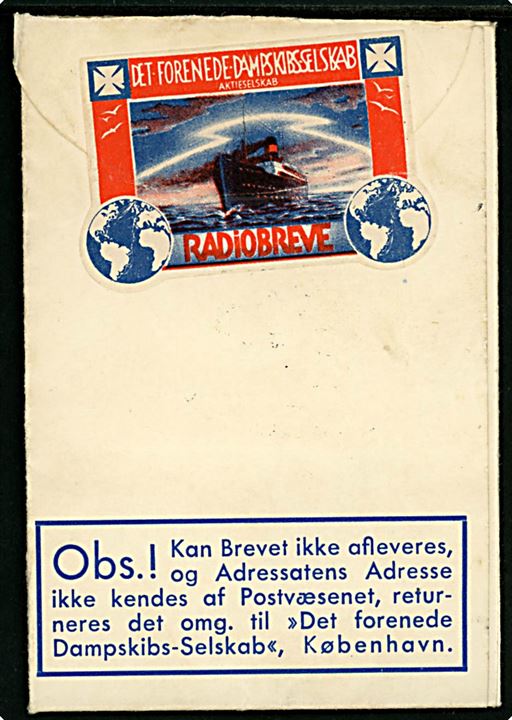 10 øre og 15 øre Tavsen på DFDS Radiobrev formular (F.E.B. 5-36. 250 Bl.) med meddelelse fra DFDS Norges-båden S/S Kong Haakon modtaget ombord på provinsbåden M/S Aalborghus og postlagt som søndagsbrev i København d. 21.3.1937 til København.