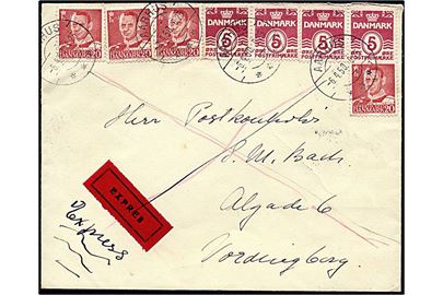 1 kr. porto på expres brev fra Aarhus d. 6.4.1950 til Vordingborg