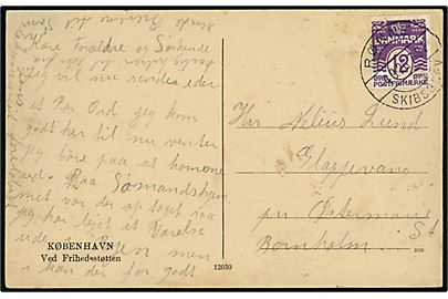 12 øre Bølgelinie på brevkort fra København annulleret med brotype IIb Rønne Skibsbrev d. 4.9.1926 til Østermarie på Bornholm.