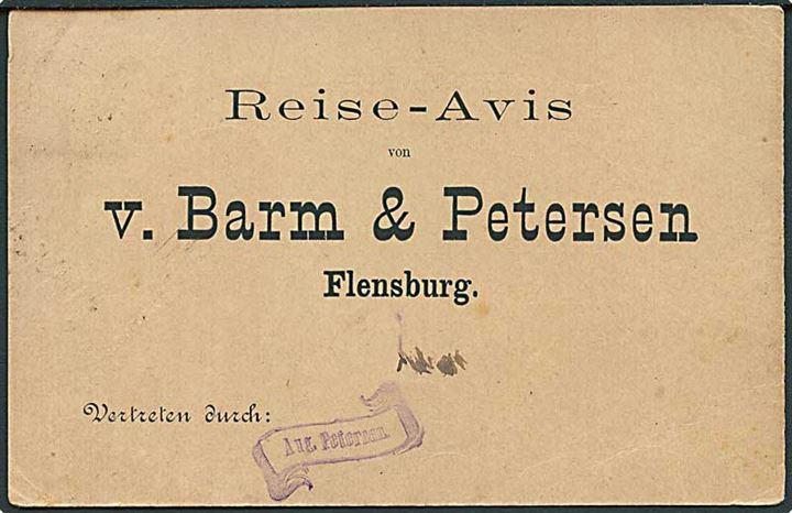 5 øre Våben på brevkort (Tysk Reise-Avis) sendt som tryksag og annulleret med lapidar stempel Holsted d. 20.3. ca. 1890 til Vojens, Nordschleswig.
