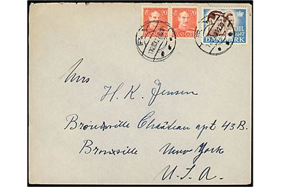 20 øre Chr. X (par) og Julemærke 1947 på brev fra Ry d. 17.12.1947 til Bronxville, New York, USA.