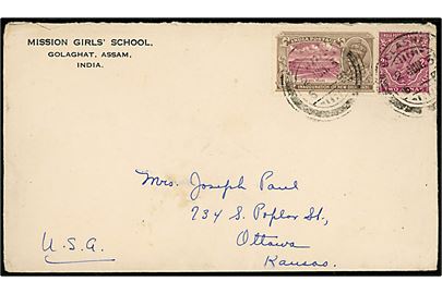 1 anna Council House og 2 Annas George V på brev fra Golaghat, Assam d. 2.6.1931 til Ottawa, Kansas, USA.