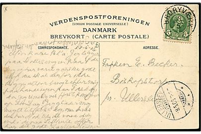 5 øre Chr. IX på brevkort annulleret med lapidar Brobyværk d. 8.5.1906 til Ullerslev.