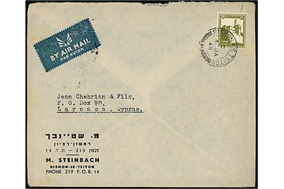 20 mills single på luftpostbrev fra Rishon le Tsiyon d. 4.1.1948 via Nicosia til Larnaca, Cypern.
