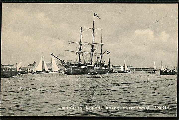 Købh., Danmarks Expeditionens hjemkomst d. 23.8.1908. N. K. u/no. (lukket rift).