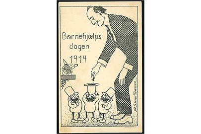 Robert Storm Petersen: De tre små mænd og nummermanden. Børnehjælpsdagen 1914. A/S Knuckow-Waldorff u/no.