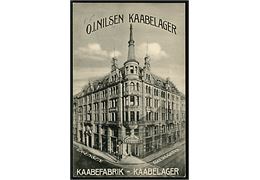 Oslo. Reklamekort for O.I. Nielsens Kaabelager og Kaabefabrik på hjørnet af Akersgaten og Grensen. 