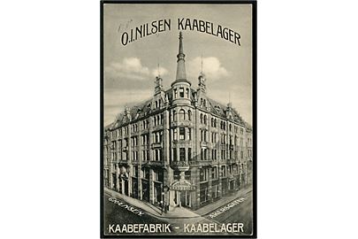 Oslo. Reklamekort for O.I. Nielsens Kaabelager og Kaabefabrik på hjørnet af Akersgaten og Grensen. 