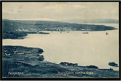 Thorshavn set fra Arge. Stenders no. 10326. Frankeret med 5 øre Fr. VIII dateret i Thorshavn d. 19.1.1909 og annulleret i Kjøbenhavn d. 26.1.1909 til Kjøbenhavn.