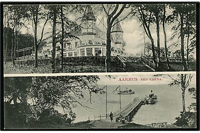 Aarhus. Ved Varna og landgangsbroen med turbåd ved molen og en på vej ind. J.J.N. no. 3626.