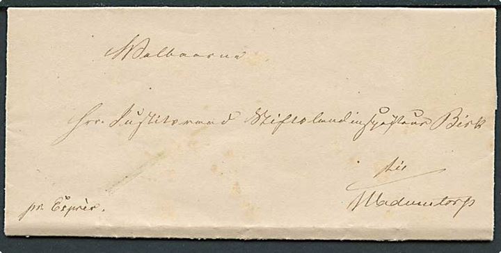 1856. Privat befordret brev med indhold dateret Dybvad d. 9.8.1856 til Vadumtorp. Påskrevet: “pr. Expres”.