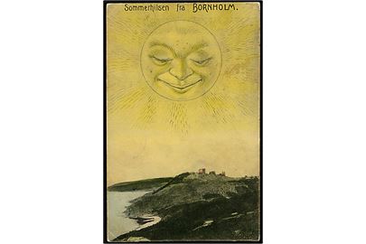 Bornholm, Sommerhilsen fra med sol over Hammershus. Colberg no. 15127.