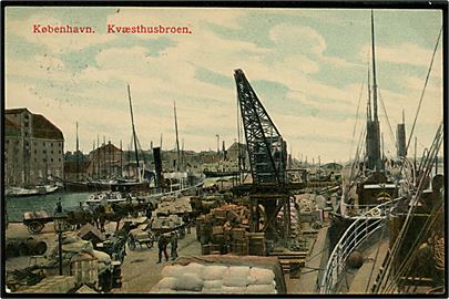 Købh., Kvæsthusbroen med kran og dampskibe. Magasin du Nord no. 50.