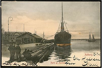 Aalborg. Havnen med skib. Stenders no. 338.