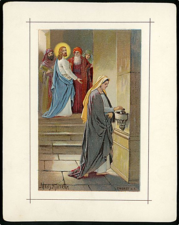 Jenny Nyström. Religiøst kartonkort. J.F. u/no.  (11x14cm). 