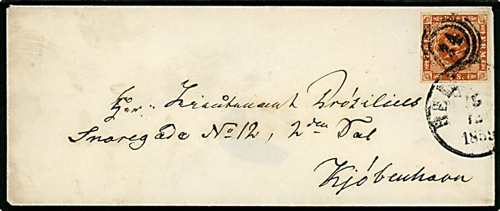 4 sk. 1858 udg. på brev annulleret med nr.stempel 24 og sidestemplet Helsingør d. 15.12.1859 til København.