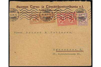 20 pen. (par), 25 pen. (par) og 60 pen. Løve på brev fra Helsinki d. 13.2.1923 til København, Danmark.