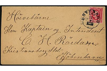 10 öre Oscar II på brev fra Göteborg d. 11.5.1896 til Kaptajn og Intendant C. H. Rørdam på Kristiansborg Slot, København.