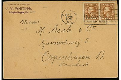 4 cents Washington i parstykke på brev fra Chicago d. 21.9.1920 til København, Danmark.