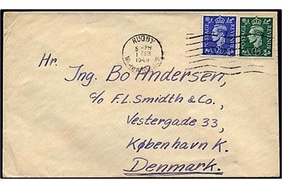 2 1/2 og 1/2 pence på brev fra RUGBY, England, d. 1.2.1949 til København.