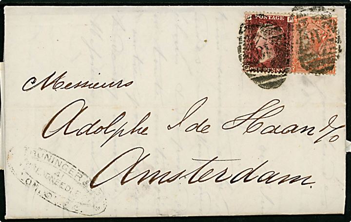 1d og 4d Victoria på brev fra London d. 4.4.1868 til Amsterdam, Holland.
