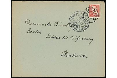 20 øre Fr. IX på brev annulleret med udslebet stjernestempel TORNING og sidestemplet Kellerup d. 7.6.1948 til Roskilde.