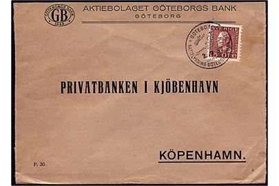 15 øre brun Gustav V på luftpostbrev Götebord d. 2.9.1937 til København. Natflyvning Göteborg - Hannover.