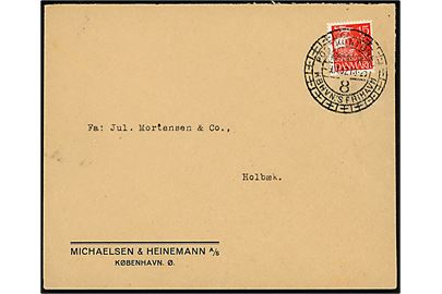 15 øre Karavel på brev annulleret med særstempel Postkontoret Kbhvn's Frihavn / København 8 d. 9.11.1932 til Holbæk.