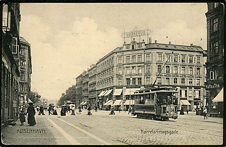 Nørre Farimagsgade med “Nørrehus” og sporvogn no. 56. Stenders no. 3846. Kvalitet 7