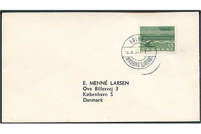 15 øre Fugleflugtslinien på tryksag annulleret med bureaustempel Holbæk - Nykøbing Sjælland T.1 d. 9.9.1963 til København.