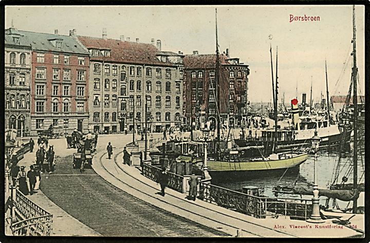 Børsbroen set mod Havnegade med skibe. A. Vincent no. 234. Kvalitet 9