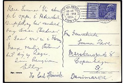1,35 Lire på postkort fra Vartikanet d. 16.9.1954 til København.